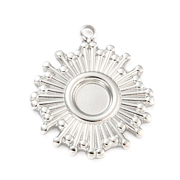 304 Stainless Steel Pendant Cabochon Settings, Sun, Stainless Steel Color, Tray: 4mm, 18.5x16x1.5mm, Hole: 1.5mm