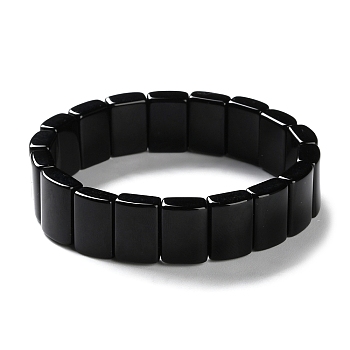 Natural Dyed & Heated Black Agate Beaded Stretch Bracelets for Men, Rectangle, Inner Diameter: 2-1/8 inch(5.35cm)