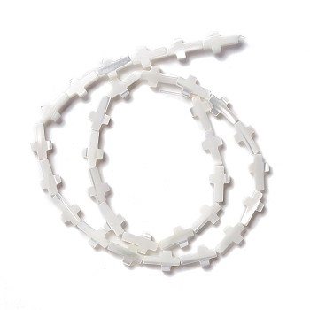 Natural Trochid Shell/Trochus Shell Beads, Cross, White, 12.5x7x2.5~3mm, Hole: 0.8mm, about 31pcs/strand, 15.26 inch(38.75cm)