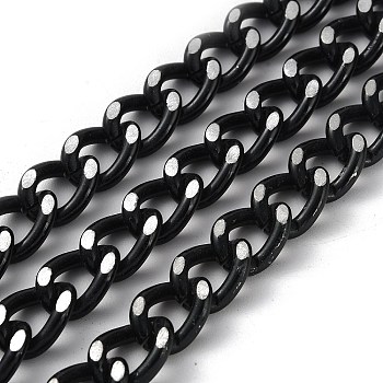 Oxidation Aluminum Diamond Cut Faceted Curb Chains, Twisted Chains, Unwelded, with Spool, Black, 15x10.5x5mm, about 65.62 Feet(20m)/Roll