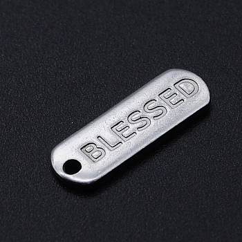 201 Stainless Steel Pendants, Oval with Word BLESSED, Stainless Steel Color, 17.5x6x1mm, Hole: 1.2mm