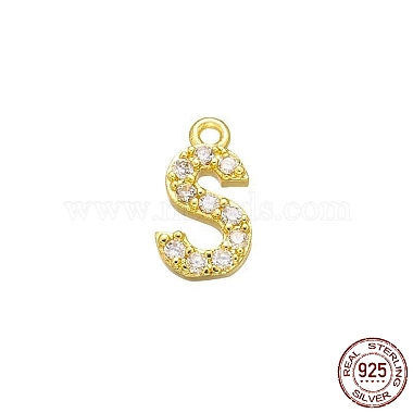 Real 18K Gold Plated Clear Letter S Sterling Silver+Cubic Zirconia Pendants