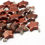 Star Natural Red Rainbow Jasper Pendants, with Platinum Tone Brass Findings, 22~23x20~24x5~7mm, Hole: 2x7mm(G-Q367-27)