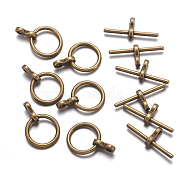 Tibetan Style Toggle Clasps, Donut, Antique Bronze, Cadmium Free & Nickel Free & Lead Free, Donut: 12x1.5mm, Hole: 1.5mm, Bar: 8x19x1.5mm, Hole: 1.5mm, about 930sets/kg(TIBE-A001-25AB-NF)