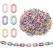 1200Pcs 6 Colors Spray Painted Acrylic Linking Rings, Rubberized Style, Quick Link Connectors, for Cable Chains Making, Faceted, Oval, Mixed Color, 15x9x3mm, Inner Diameter: 8x3mm, 200pcs/color(MACR-SZ0001-64)