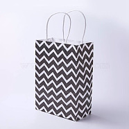 kraft Paper Bags, with Handles, Gift Bags, Shopping Bags, Rectangle, Wave Pattern, Black, 21x15x8cm(CARB-E002-S-N03)