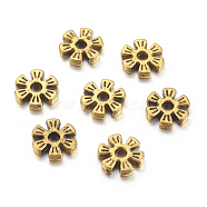 Alloy Spacer Beads, Flower, Antique Golden, 8x2mm, Hole: 1.6mm(PALLOY-R00742-AG-NR)