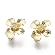 Alloy Stud Earring Findings, with Loop and Steel Pin, Flower, Light Gold, 20x18mm, Hole: 4mm, Pin: 0.7mm(X-PALLOY-N150-55)