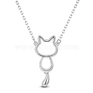 SHEGRACE Rhodium Plated 925 Sterling Silver Pendant Necklaces, with Spring Ring Clasp, Cat Shape, Platinum, 15.8 inch(40cm)(JN972A)