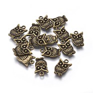 Zinc Tibetan Style Alloy Pendants, Halloween, Cadmium Free & Nickel Free & Lead Free, Owl, Antique Bronze Color, about 16mm long, 10mm wide, 3mm thick, hole: 1.5mm(X-PALLOY-A14923-AB-FF)