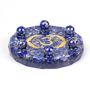 Resin Chakra Round Display Decoration, with Natural Lapis Lazuli Chips inside Statues for Home Office Decorations, 100x25mm(PW-WG65353-02)