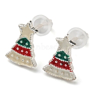 Christmas Theme Brass Stud Earrings, Christmas Socking, 10x7mm(EJEW-D062-01E-S)