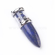 Natural Lapis Lazuli Big Pendants, with Platinum Tone Brass Findings, Bullet, 50~53x16~17mm, Hole: 5x7~8mm(G-F639-08F)