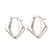 304 Stainless Steel Chunky Rhombus Hoop Earrings for Women, Stainless Steel Color, 25x22mm, Pin: 0.8mm(EJEW-K242-06P)