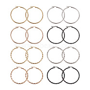 304 Stainless Steel Hoop Earrings, Hypoallergenic Earrings, Ring Shape, Mixed Color, 12 Gauge, 49~51x2mm, Pin: 0.7x1mm, 16pcs/set(EJEW-TA0001-04)