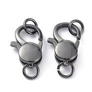 Brass Lobster Claw Clasps, with Jump Ring, Long-Lasting Plated, Parrot Trigger Clasps, Electrophoresis Black, 14x10.5x5mm, Hole: 3mm(KK-B046-04EB)