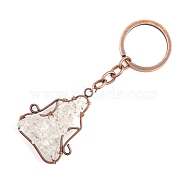 Copper Wire Wrapped Natural Quartz Crystal Chips Yoga Pendant Keychains, for Car Key Backpack Pendant Accessories, 10x4.5cm(PW-WG26152-07)