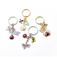 4Pcs Insect Theme Keychain, Bee Butterfly Dragonfly Ladybug Enamel Pendant Keychain, with Alloy Findings, Platinum & Golden, 7~7.4cm, 4pcs/set(KEYC-JKC00383)