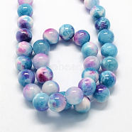 Natural Dyed White Jade Gemstone Bead Strands, Round, Deep Sky Blue, 8mm, Hole: 1mm, about 50pcs/strand, 15.7 inch(G-R271-8mm-XP19)