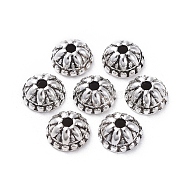Tibetan Style Alloy Bead Caps, Lead Free, Cadmium Free and Nickel Free, Column, Antique Silver, about 8mm in diameter, 4mm thick, hole: 1.5mm, Inner Size: 6mm(X-LF0530Y-NF)