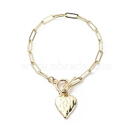 Alloy Heart Charm Bracelet with Brass Paperclip Chains for Woman, Light Gold, 7-1/2 inch(19.2cm)(BJEW-JB08895-01)