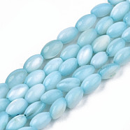 Natural Freshwater Shell Beads Strands, Dyed, Rice, Light Sky Blue, 5x3mm, Hole: 0.9mm, about 80~83pcs/strand, 14.76 inch~15.55 inch(37.5~39.5cm)(SHEL-N003-25-B02)