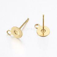 Brass Stud Earring Findings, with Iron Pin and Loop, Golden, 11.5x8x0.1mm, Hole: 1mm, Pin: 0.75mm(X-KK-K225-02B-G)
