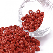 Glass Seed Beads, Opaque Colours Seed, Round, Red, Size: about 4mm in diameter, hole:1.5mm, about 1000pcs/100g(X1-SEED-A010-4mm-45)