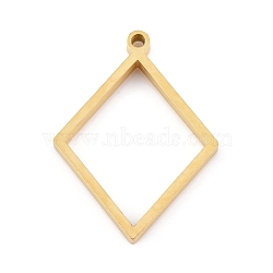 304 Stainless Steel Open Back Bezel Pendants, Double Sided Polishing, For DIY UV Resin, Epoxy Resin, Pressed Flower Jewelry, Rhombus, Real 24K Gold Plated, 33x24.5x3mm, Hole: 2mm(STAS-K208-08G)