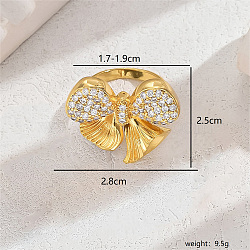 Exaggerated European and American Bowknot Brass Micro Pave Clear Cubic Zirconia Finger Rings for Women, Golden, US Size 8(18.1mm)(QU2931-2)