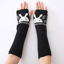 Polyacrylonitrile Fiber Yarn Knitting Long Fingerless Gloves, Arm Warmer, Winter Warm Gloves with Thumb Hole, Rabbit Pattern, Black & White, 320x80mm(COHT-PW0001-14B)