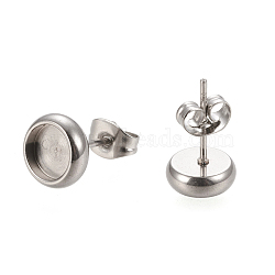 304 Stainless Steel Stud Earring Settings, with Ear Nuts, Flat Round, Stainless Steel Color, 8.5mm, Pin: 0.8mm, Tray: 6mm(STAS-K202-05B-P)