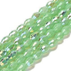Baking Painted Glass Beads Strands, Imitation Opalite, Faceted, AB Color, Oval, Light Green, 4x6mm, Hole: 0.8mm, about 69pcs/strand, 16.54~16.73''(42~42.5cm)(DGLA-D001-02J)