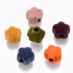 Flocky Acrylic Beads, Flower, Mixed Color, 11.5x12x7.5mm, Hole: 3.5mm(FIND-R079-17)
