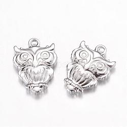 201 Stainless Steel Pendants, Owl, Stainless Steel Color, 16x12x3.5mm, Hole: 1mm(STAS-G071-14P)