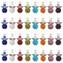 Elite 4 Sets Angle Shape Polymer Clay Rhinestone Pendants, with Tibetan Style Alloy Finding and Imitation Pearl Acrylic Beads, Mixed Color, 23x14x10mm, Hole: 2mm, 8pcs/set, 32pcs/box(FIND-PH0009-14A)