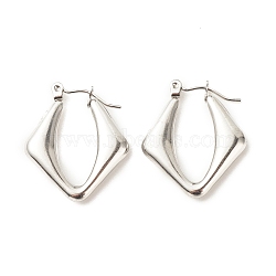 Non-Tarnish 304 Stainless Steel Chunky Rhombus Hoop Earrings for Women, Stainless Steel Color, 25x22mm, Pin: 0.8mm(EJEW-K242-06P)