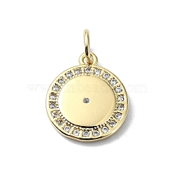 Brass Micro Pave Claer Cubic Zirconia Charms, with Jump Ring, Flat Round, Real 18K Gold Plated, 14x12x2mm, Hole: 3mm(KK-H475-46G)