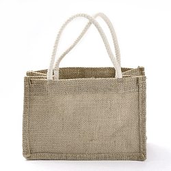 Jute Portable Shopping Bag, Reusable Grocery Bag Shopping Tote Bag, Tan, 16x23.9cm(ABAG-O004-02A)