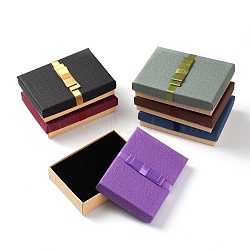 Cardboard Jewelry Set Boxes, Covered with Ribbon Bowknot and Paper, for Necklaces, Rings, Earrings, Rectangle, Mixed Color, 12.5x9x3.05cm(CBOX-L009-001A)