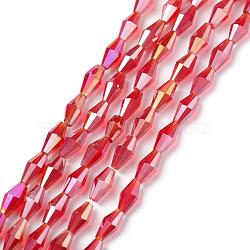 Transparent Glass Beads, Bicone, AB Color Plated, Faceted, FireBrick, 8x4mm, Hole: 0.8mm, about 70pcs/strand, 20.47 inch(52cm)(GLAA-P001-02A-02)