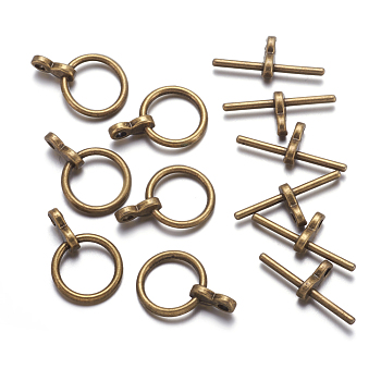 Tibetan Style Toggle Clasps, Donut, Antique Bronze, Cadmium Free & Nickel Free & Lead Free, Donut: 12x1.5mm, Hole: 1.5mm, Bar: 8x19x1.5mm, Hole: 1.5mm, about 930sets/kg