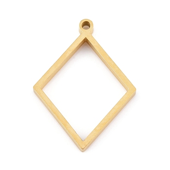 304 Stainless Steel Open Back Bezel Pendants, Double Sided Polishing, For DIY UV Resin, Epoxy Resin, Pressed Flower Jewelry, Rhombus, Real 24K Gold Plated, 33x24.5x3mm, Hole: 2mm