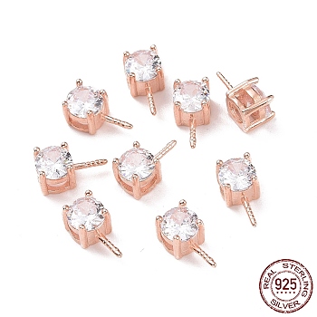 925 Sterling Silver Peg Bails, with Cubic Zirconia, Square, Rose Gold, Clear, 9x4x4.5mm, Hole: 2.5x1.5mm, Pin: 0.6mm