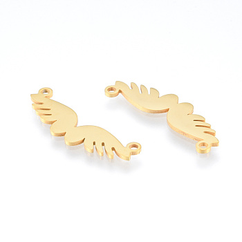 201 Stainless Steel Connector Charms, Wing, Real 18K Gold Plated, 9x28x1mm, Hole: 1.5mm