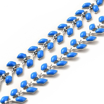 304 Stainless Steel Cobs Chains, with Enamel, Soldered, with Spool, Dodger Blue, 6x1.5~2mm