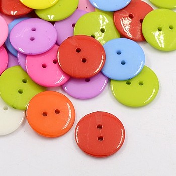 Acrylic Sewing Buttons, Plastic Buttons for Costume Design, 2-Hole, Dyed, Flat Round, Mixed Color, 24x3mm, Hole: 2mm