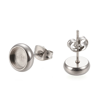 304 Stainless Steel Stud Earring Settings, with Ear Nuts, Flat Round, Stainless Steel Color, 8.5mm, Pin: 0.8mm, Tray: 6mm