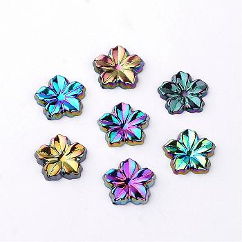 Acrylic Cabochons, AB Color Plated, Flower, Black, 12.5x13x2mm