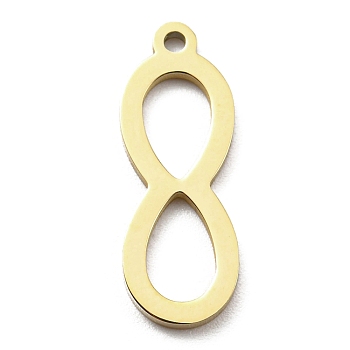 Ion Plating(IP) 316L Surgical Stainless Steel Pendants, Laser Cut, Infinity Charm, Real 18K Gold Plated, 20x7x1mm, Hole: 1.2mm